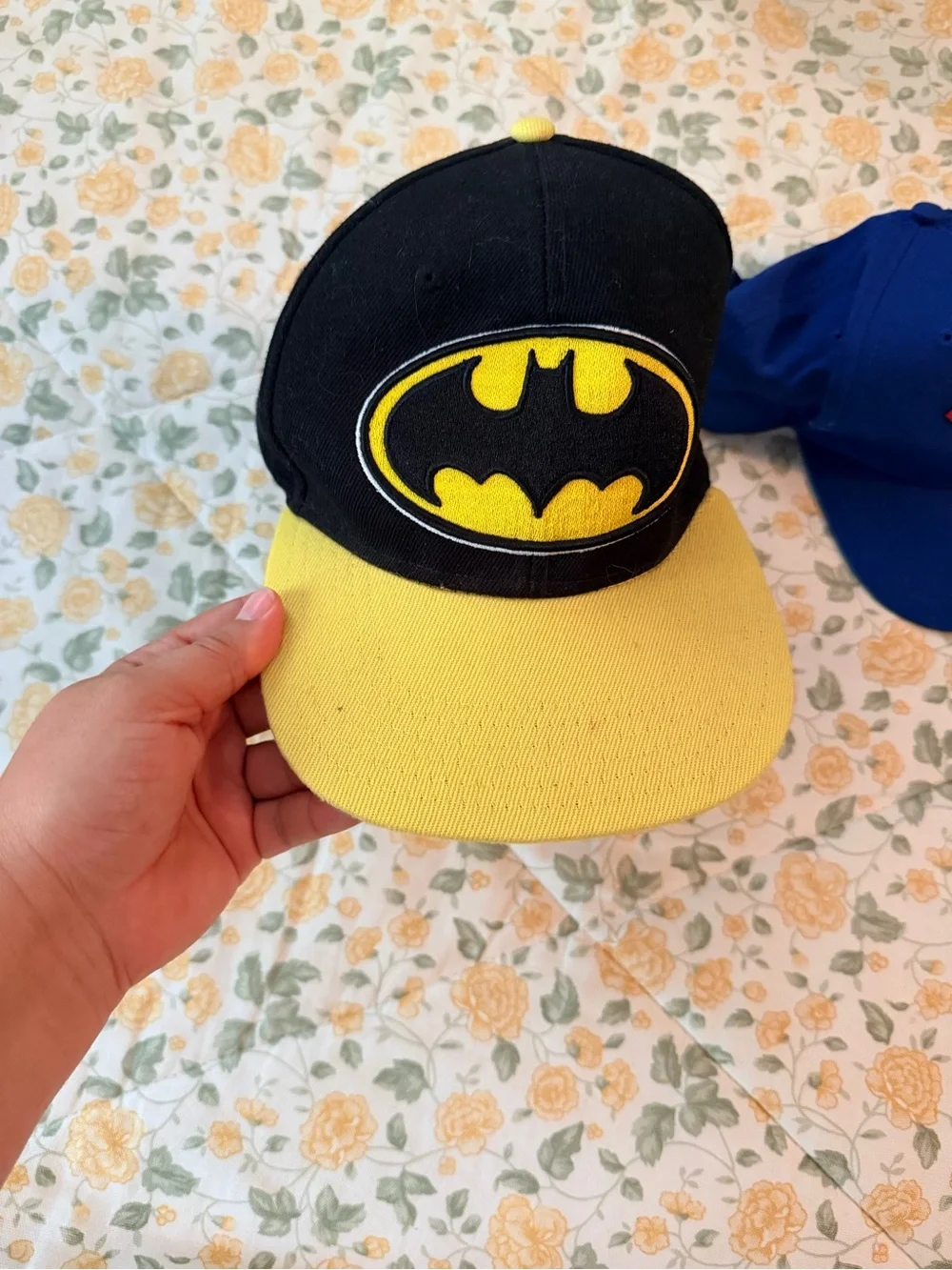 Two youth DC Comics baseball hats, Batman & Superman, youth one size